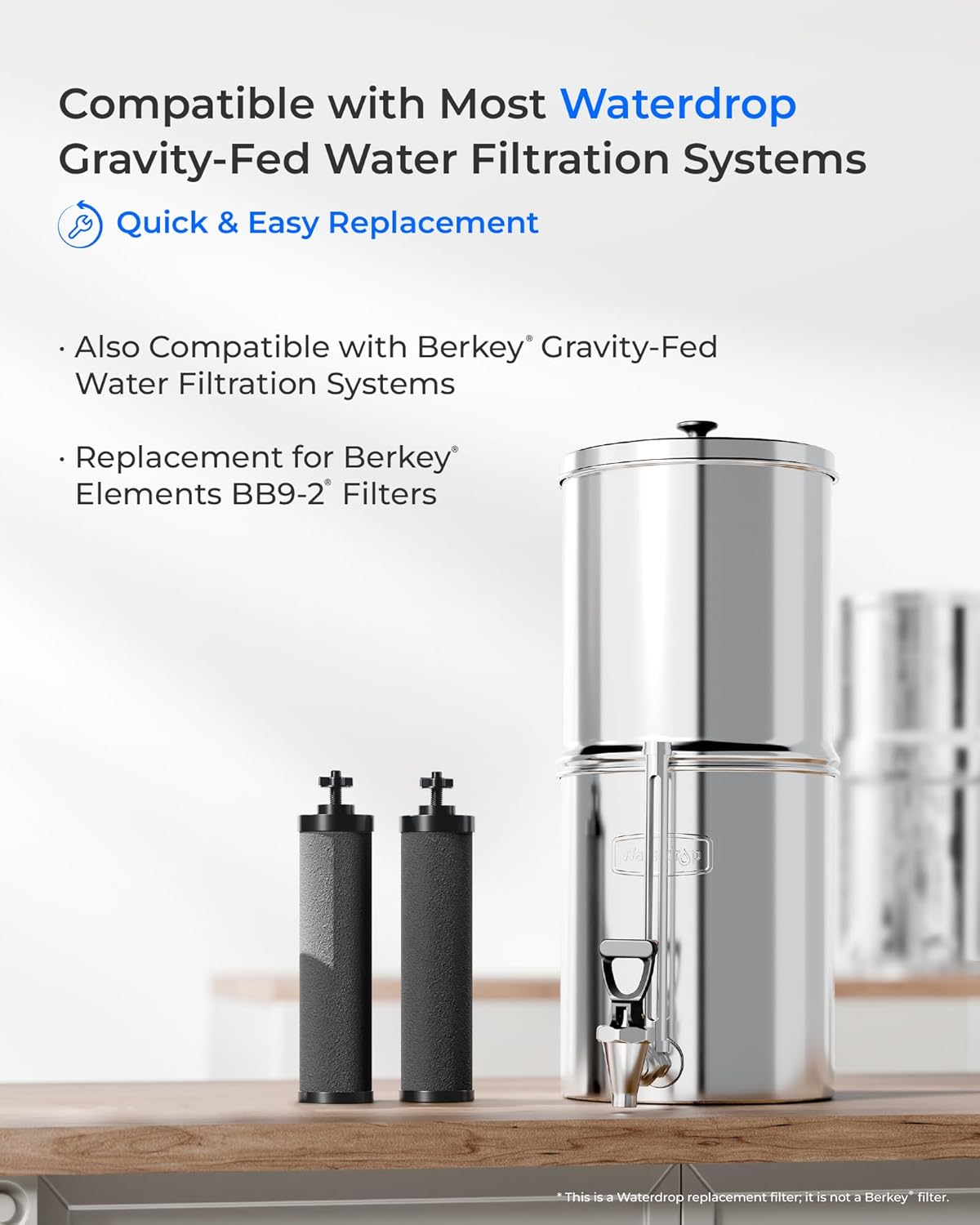 [New Upgraded Ultrafiltration] Waterdrop Black Water Filter, Replacement for Berkey® BB9-2® Black