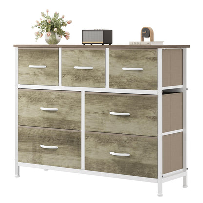 Sweetcrispy 7 Drawer Dresser for Bedroom Storage with Fabric Bins, Oak