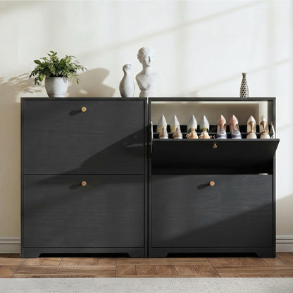 Nicetree Shoe Cabinet with 2 Flip Drawers, Entryway Shoes Organizer, Black