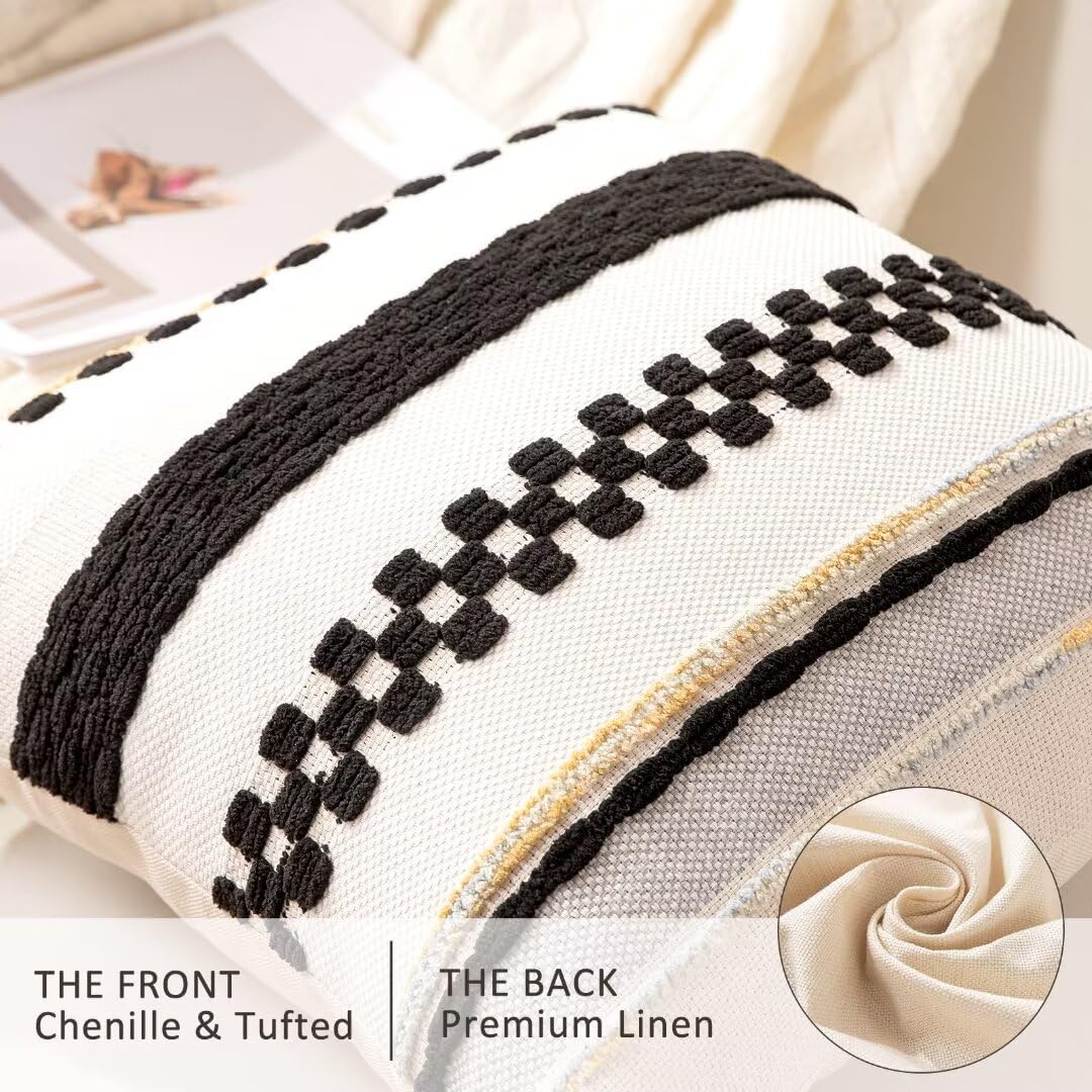 Boho Throw Pillow Covers 18x18 Set of 2 Farmhouse Decorative Cushion Case Striped Square Pillows