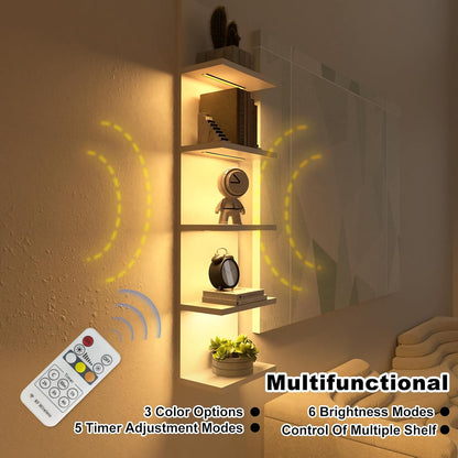 5 Tier Wall Shelf with Light, White Modern Vertical Lack Wall Shelves, Wall Mount, Floating Column