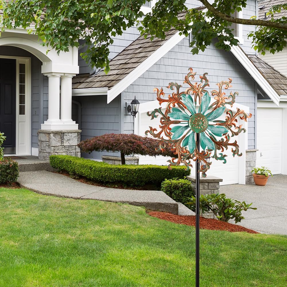 Viveta Wind Spinners Outdoor, Metal Wind Sculptures for Yard and Garden,13 * 57 "Double Windmill