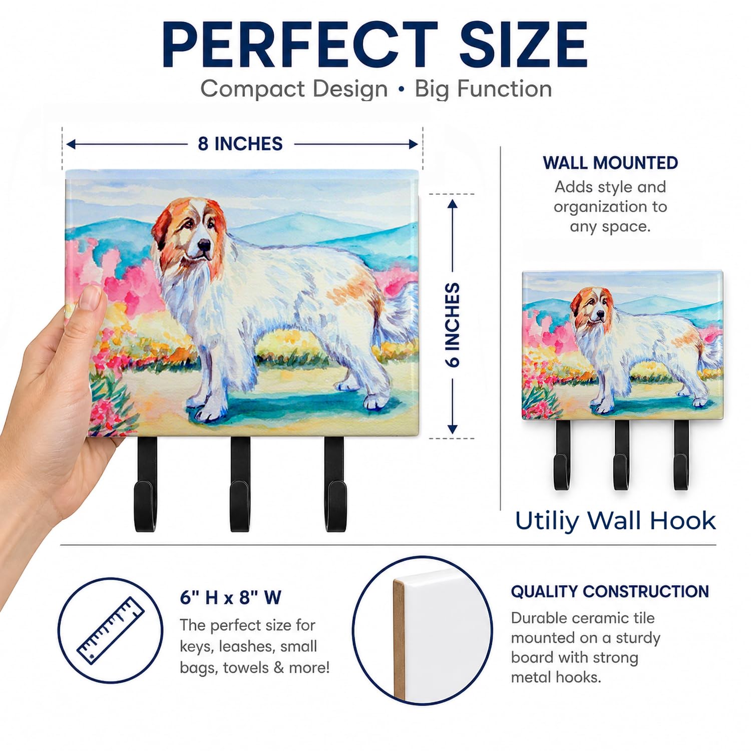 Caroline's Treasures 7130TH68 Great Pyrenees Leash or Key Holder, Wall Hooks, Key Hooks Holder