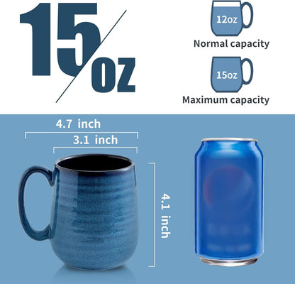 Hasense Porcelain Coffee Mugs Set of 6, 15 Ounce Large Ceramic Coffee Cups Set with Handle for
