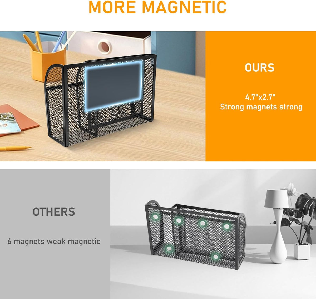 Magnetic Pencil Holder-Magnetic Basket for Fridge 3-Grid Mesh Magnetic Pen Holder for Refrigerator