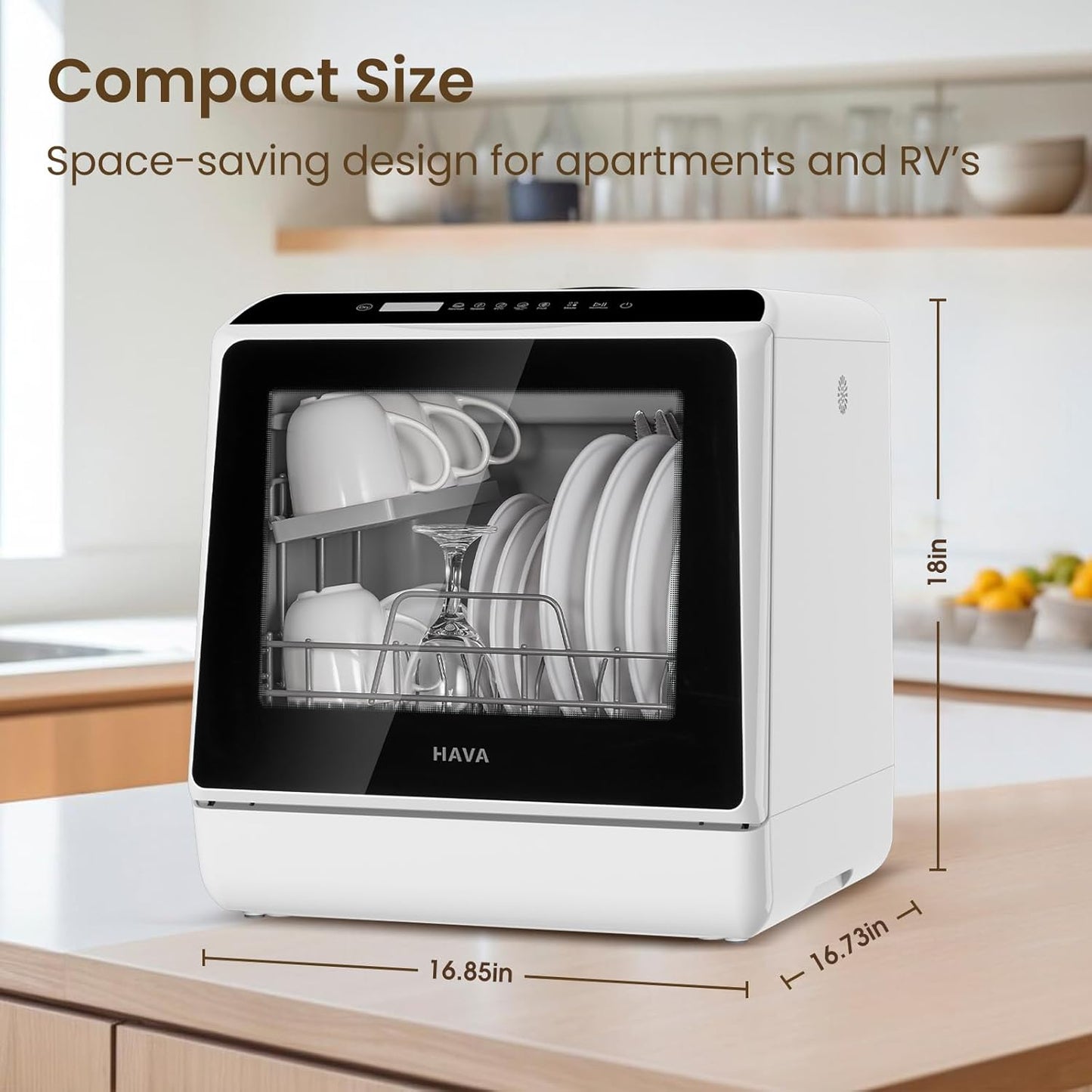HAVA Countertop Dishwasher, 6 Programs Portable Dishwashers with 5L Built-in Water Tank, No Hookup