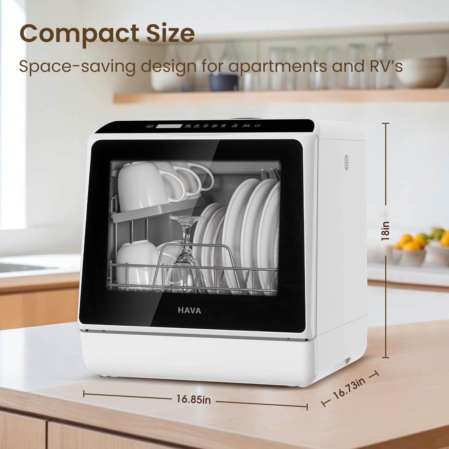 HAVA Countertop Dishwasher, 6 Programs Portable Dishwashers with 5L Built-in Water Tank, No Hookup