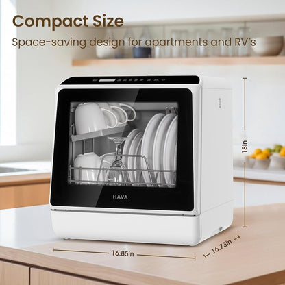 HAVA Countertop Dishwasher, 6 Programs Portable Dishwashers with 5L Built-in Water Tank, No Hookup