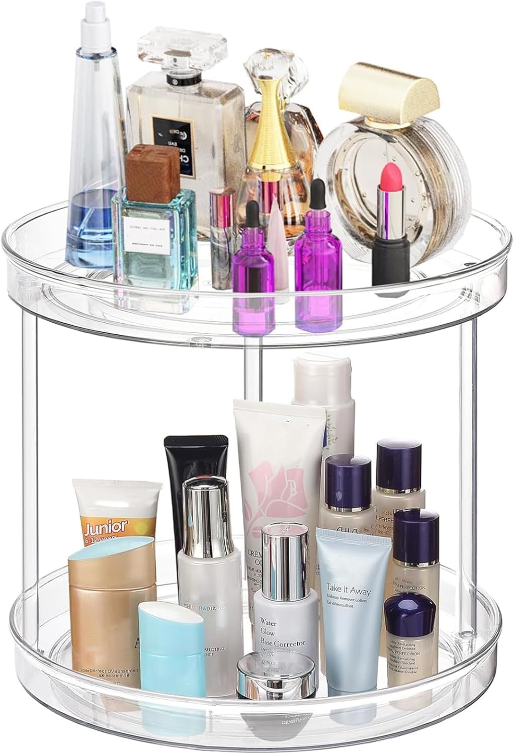 URALFA 2 Tier Lazy Susan Turntable, 9 Inch Clear Tiered Lazy Susan Organizer, 360 Rotating Spinner