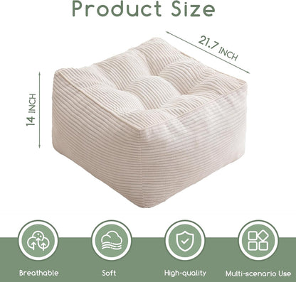 HIGOGOGO Square Stuffed Pouf Ottoman, Corduroy Poufs with Foam Chunk Filling, Furry and Fluffy Pouf