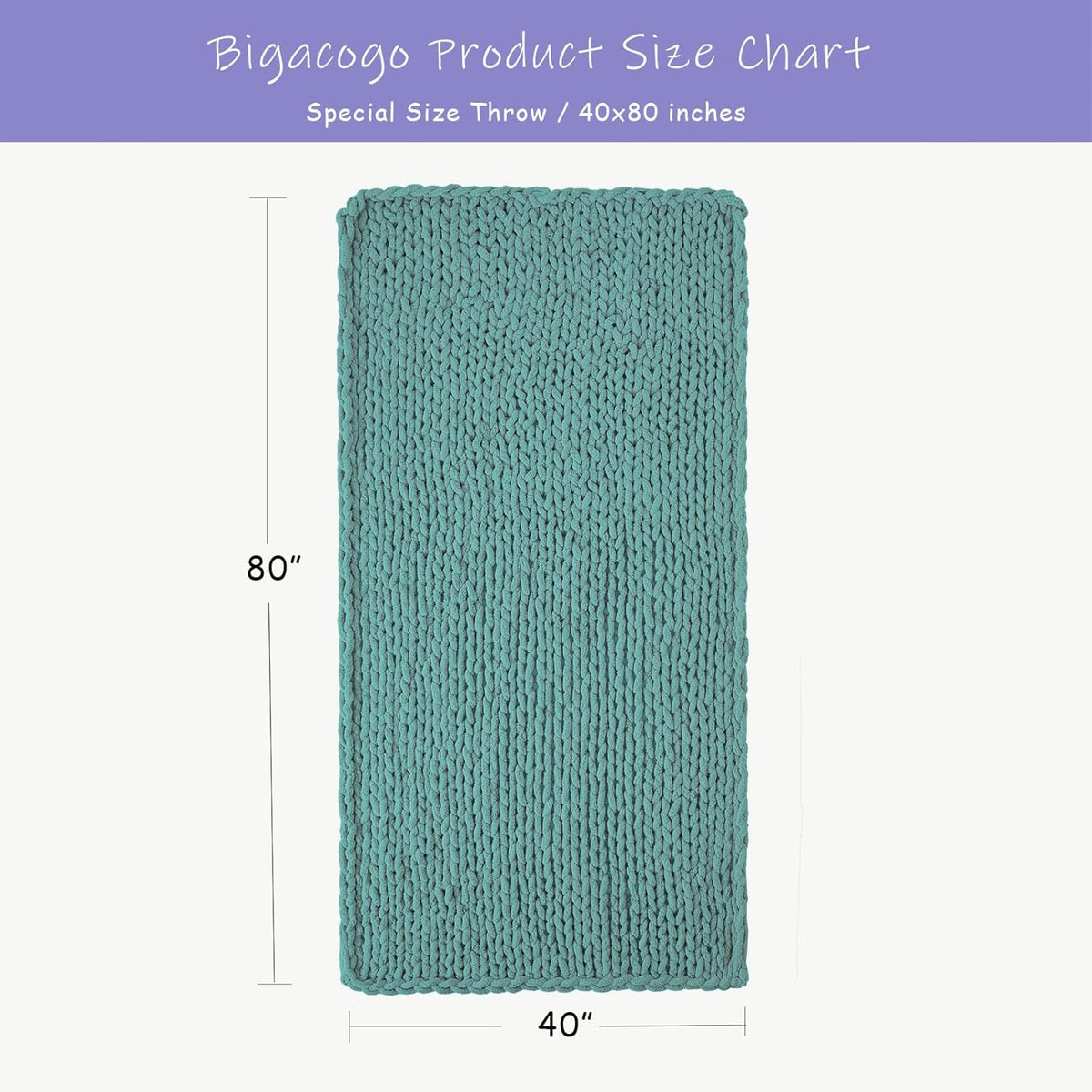 Bigacogo Chunky Knit Throw Blanket for Couch, 40x80 inches, 100% Hand Knitted with Thick Jumbo