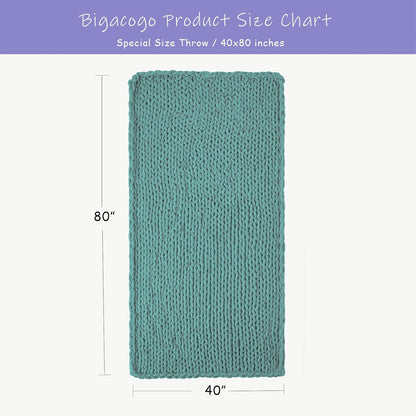 Bigacogo Chunky Knit Throw Blanket for Couch, 40x80 inches, 100% Hand Knitted with Thick Jumbo
