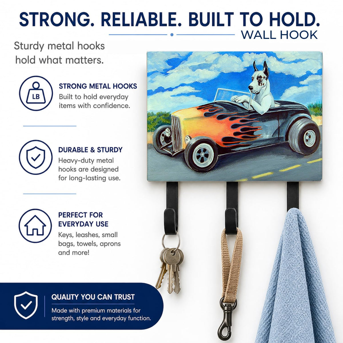 Caroline's Treasures 7502TH68 Great Dane Leash or Key Holder, Wall Hooks, Key Hooks Holder, Coat