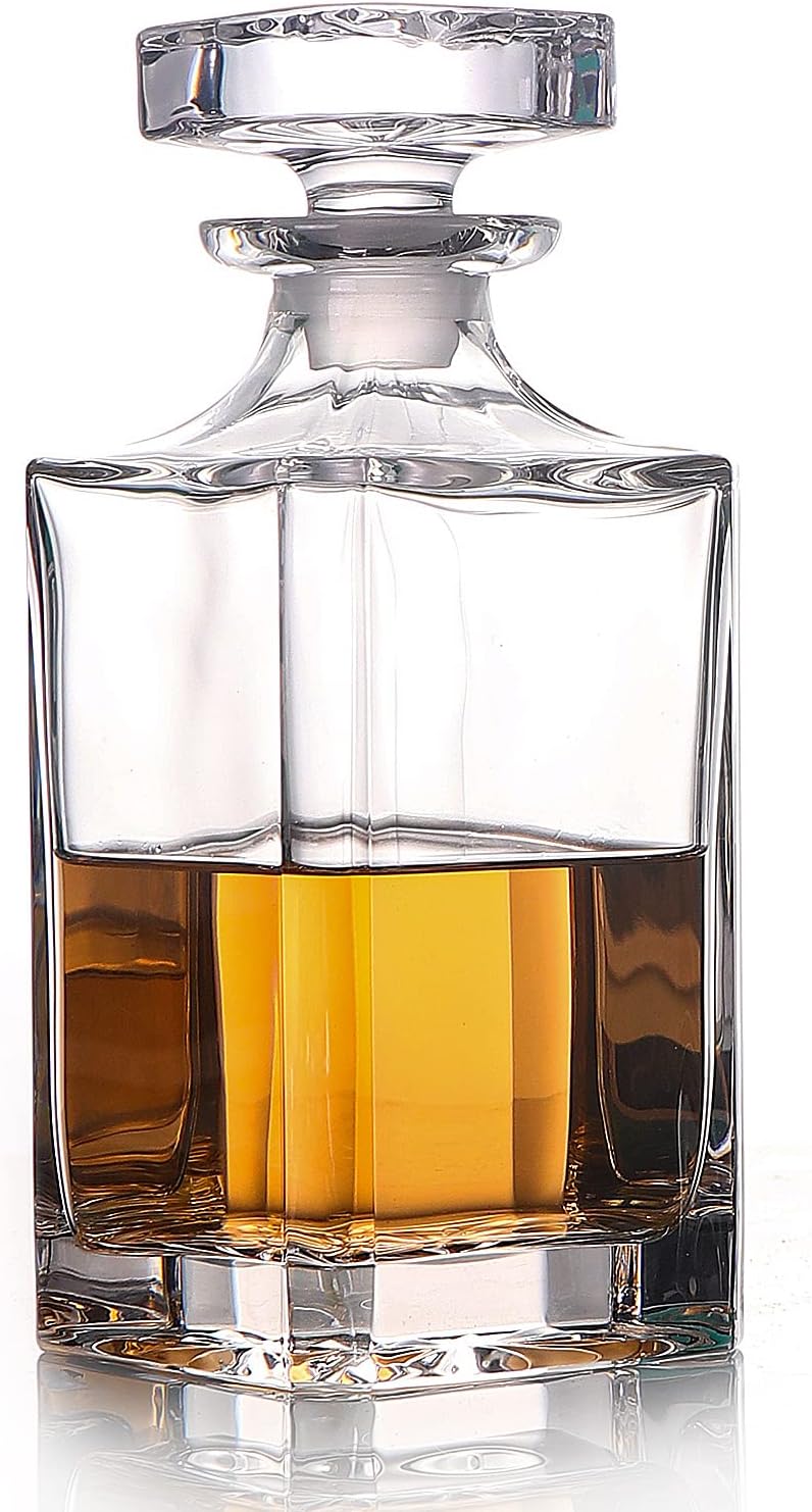Glass Decanter with Airtight Geometric Stopper - Whiskey Decanter for Wine, Bourbon, Brandy