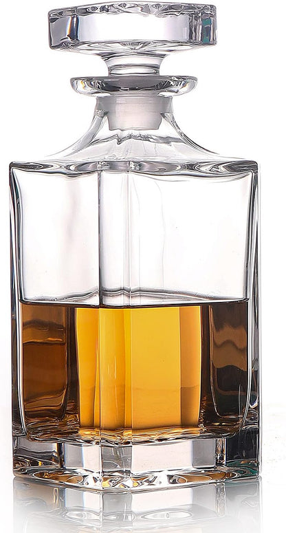 Glass Decanter with Airtight Geometric Stopper - Whiskey Decanter for Wine, Bourbon, Brandy