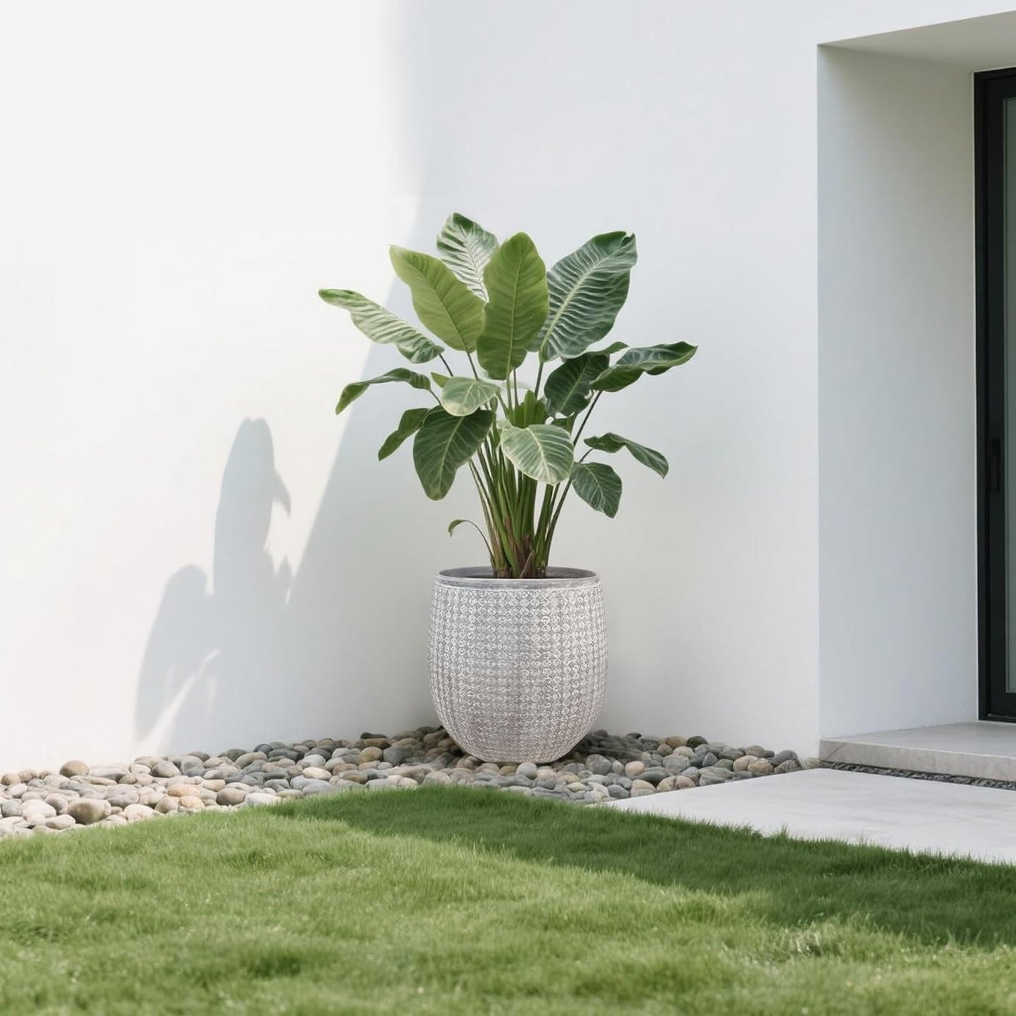 Worth Garden 12" Dia x 15" H Grey Round Planter – Lightweight Magnesium Oxide Cement Plant Pot with