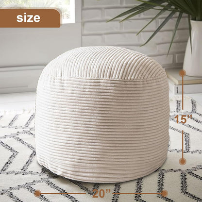 Round Stuffed Pouf Ottoman, Foot Stools Ottoman,Corduroy Poufs with Foam Chunk Filling, Furry and