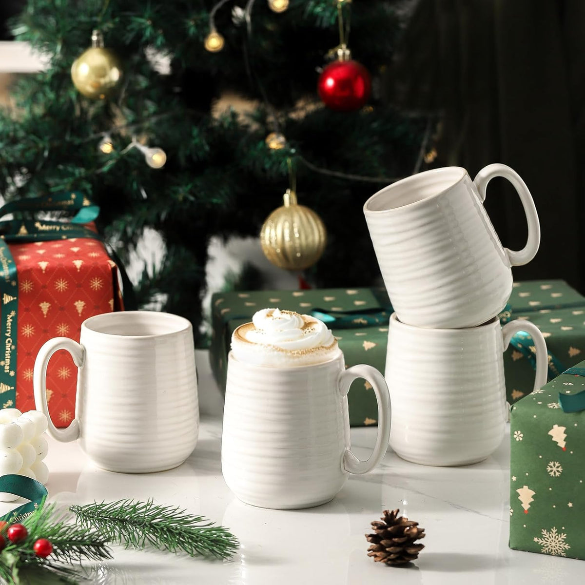 Hasense Coffee Mugs Set of 4, 15 Ounce Porcelain Latte Mug Set with Handle for Morning Coffee Tea
