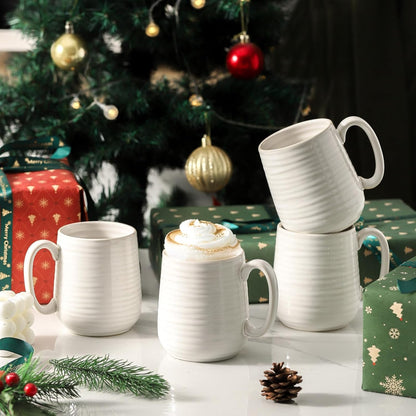 Hasense Coffee Mugs Set of 4, 15 Ounce Porcelain Latte Mug Set with Handle for Morning Coffee Tea