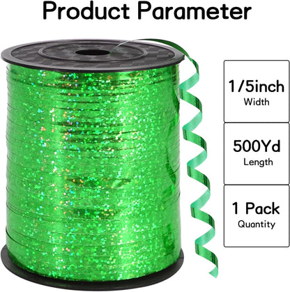 BEISHIDA 500 Yards Green Crimped Curling Ribbon Balloon String, Shiny Metallic Ribbon Roll for Gift
