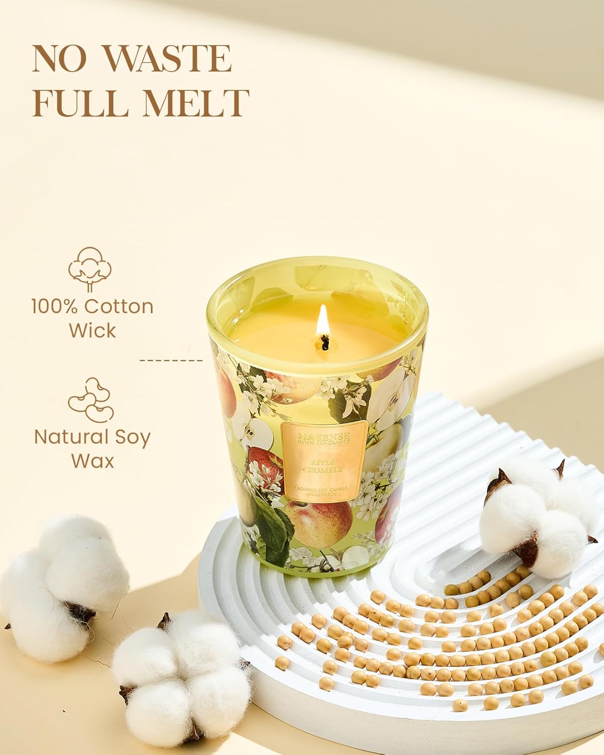 M&SENSE Apple Crumble Scented Natural Soy Wax Candle, 14.1oz 60 Hours Long Lasting Slow Burning