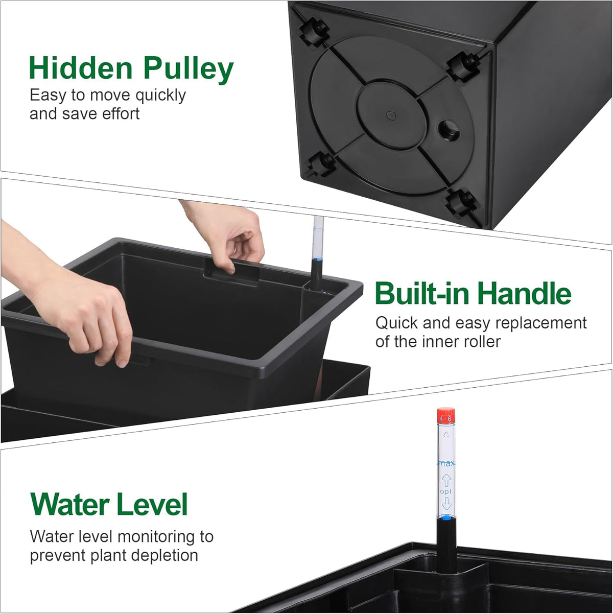 30" Tall Planters Set of 2, Outdoor＆Indoor Black Planter Pots, High Front Porch Planter Pots with