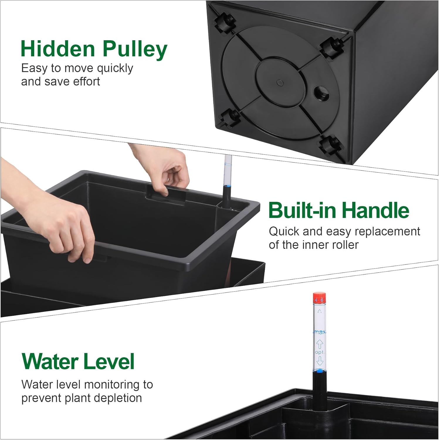 30" Tall Planters Set of 2, Outdoor＆Indoor Black Planter Pots, High Front Porch Planter Pots with
