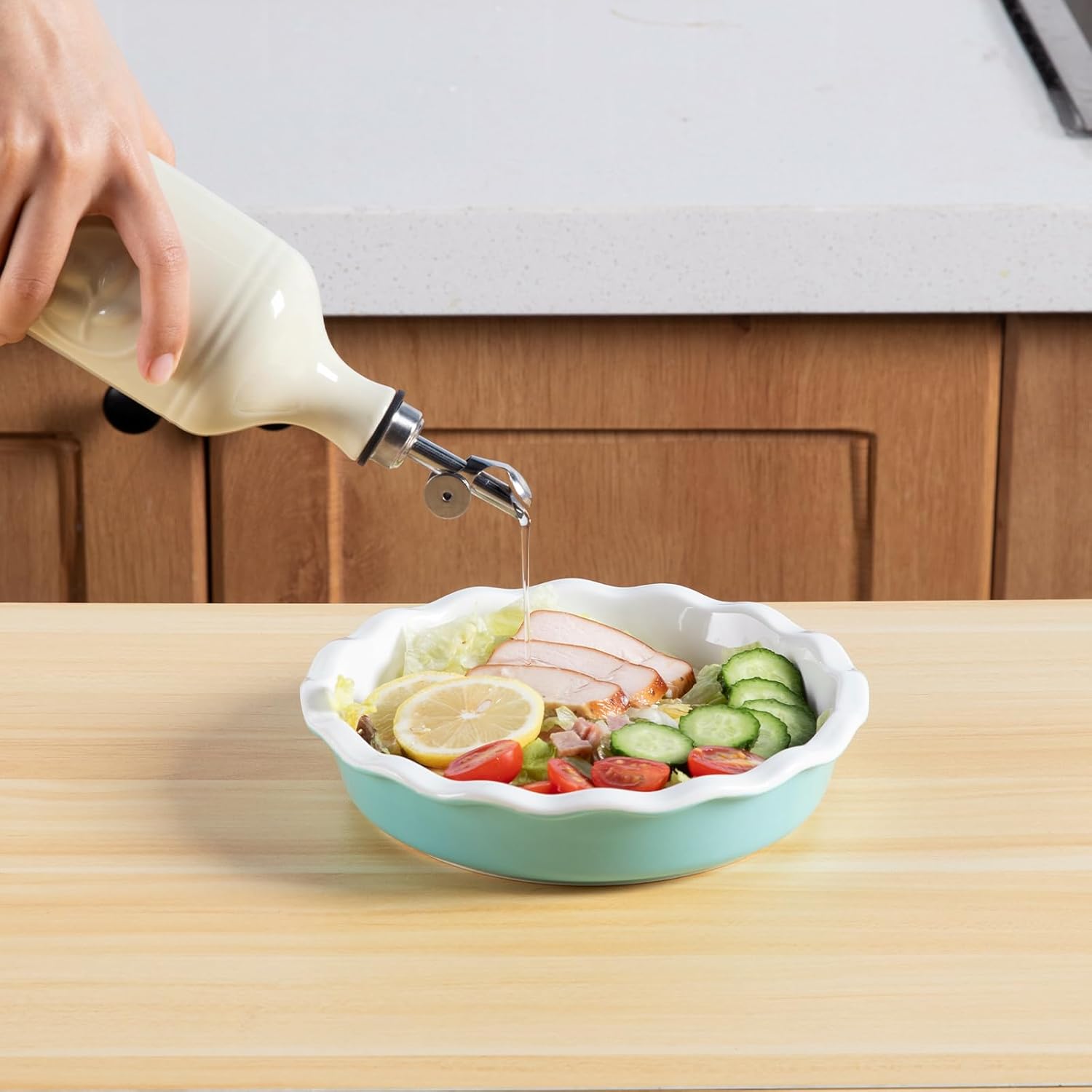 Sweejar 16 Oz Ceramic Olive Oil Dispenser Bottle, Oil Dispenser for Kitchen with Gravity Spout