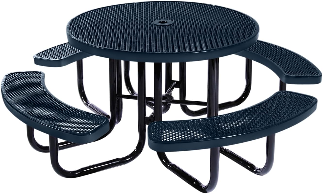 Heavy-Duty Portable Outdoor Picnic Table with Umbrella Hole, Punched Steel Commercial-Grade Patio