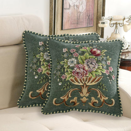 Set of 2 Spring Chenille Vintage Green Throw Pillows Covers 18x18in Sofa Couch Pillows for Living
