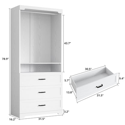 IRONCK Freestanding Closet System with Adjustable Shelves & 3 Drawers