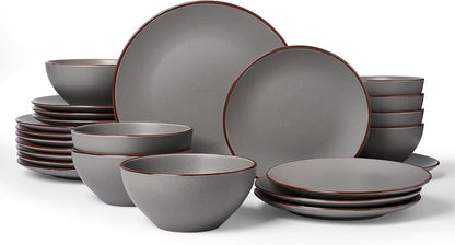 Famiware Venus Ceramic Plates and Bowls Sets, Speckled Dinnerware Dish Sets for 8 (24 Pieces)