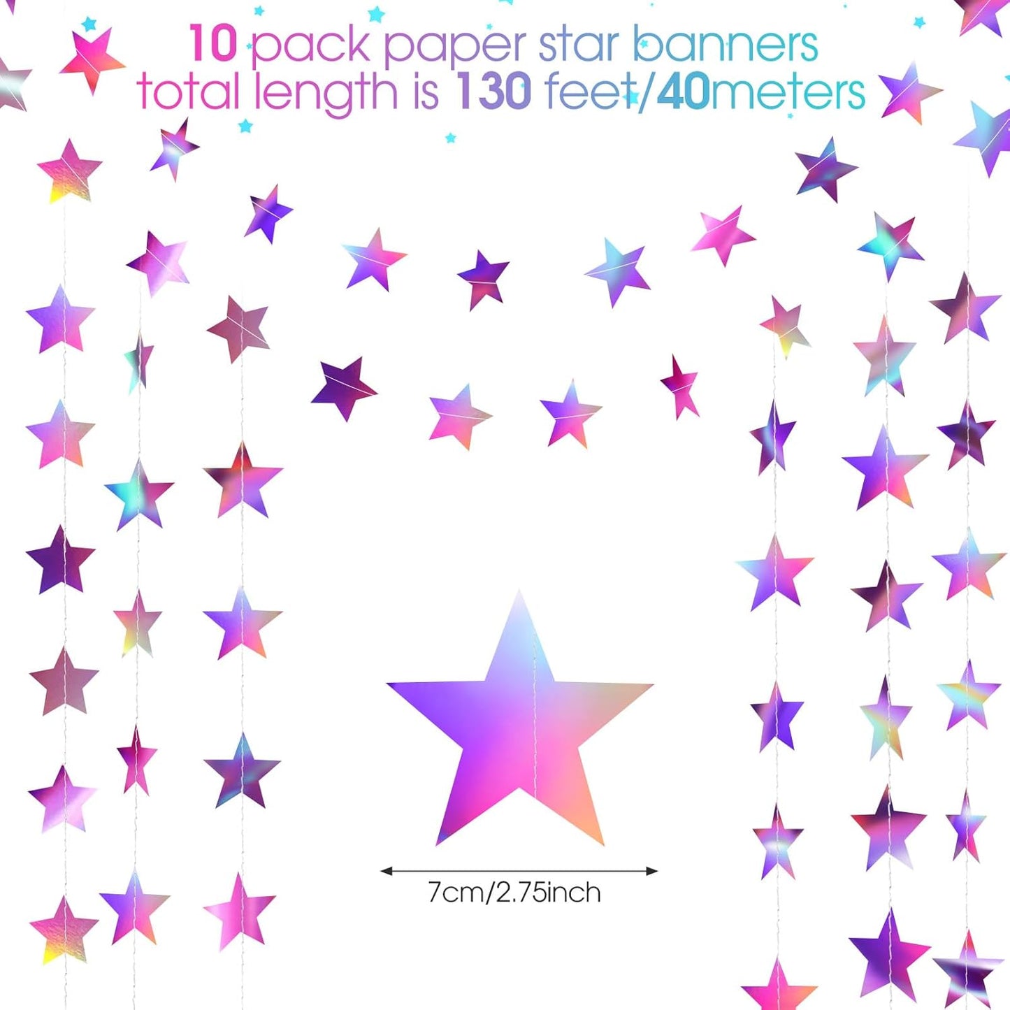 Patelai Glitter Star Garland Banner Decor 130 Feet Star Hanging Bunting Banner Twinkle Backdrop for