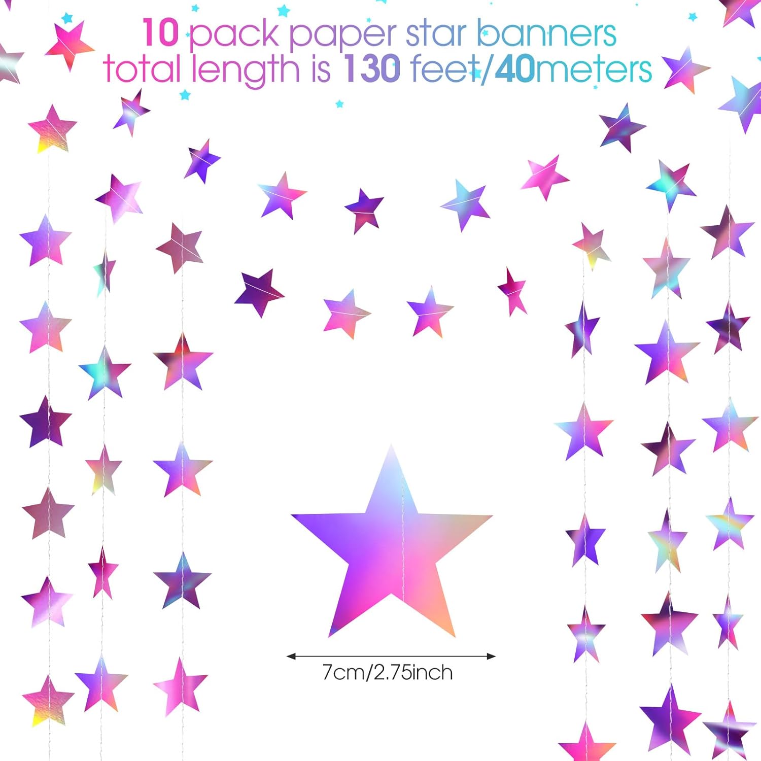 Patelai Glitter Star Garland Banner Decor 130 Feet Star Hanging Bunting Banner Twinkle Backdrop for