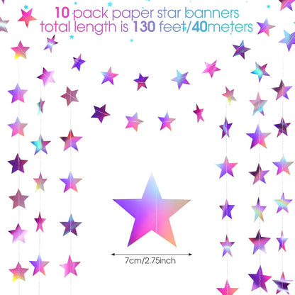 Patelai Glitter Star Garland Banner Decor 130 Feet Star Hanging Bunting Banner Twinkle Backdrop for