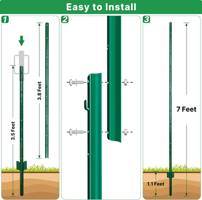 ARIFARO Sturdy Duty Metal Fence Posts 7 Feet assemblable,Pack of 10, No Digging Garden U Post for