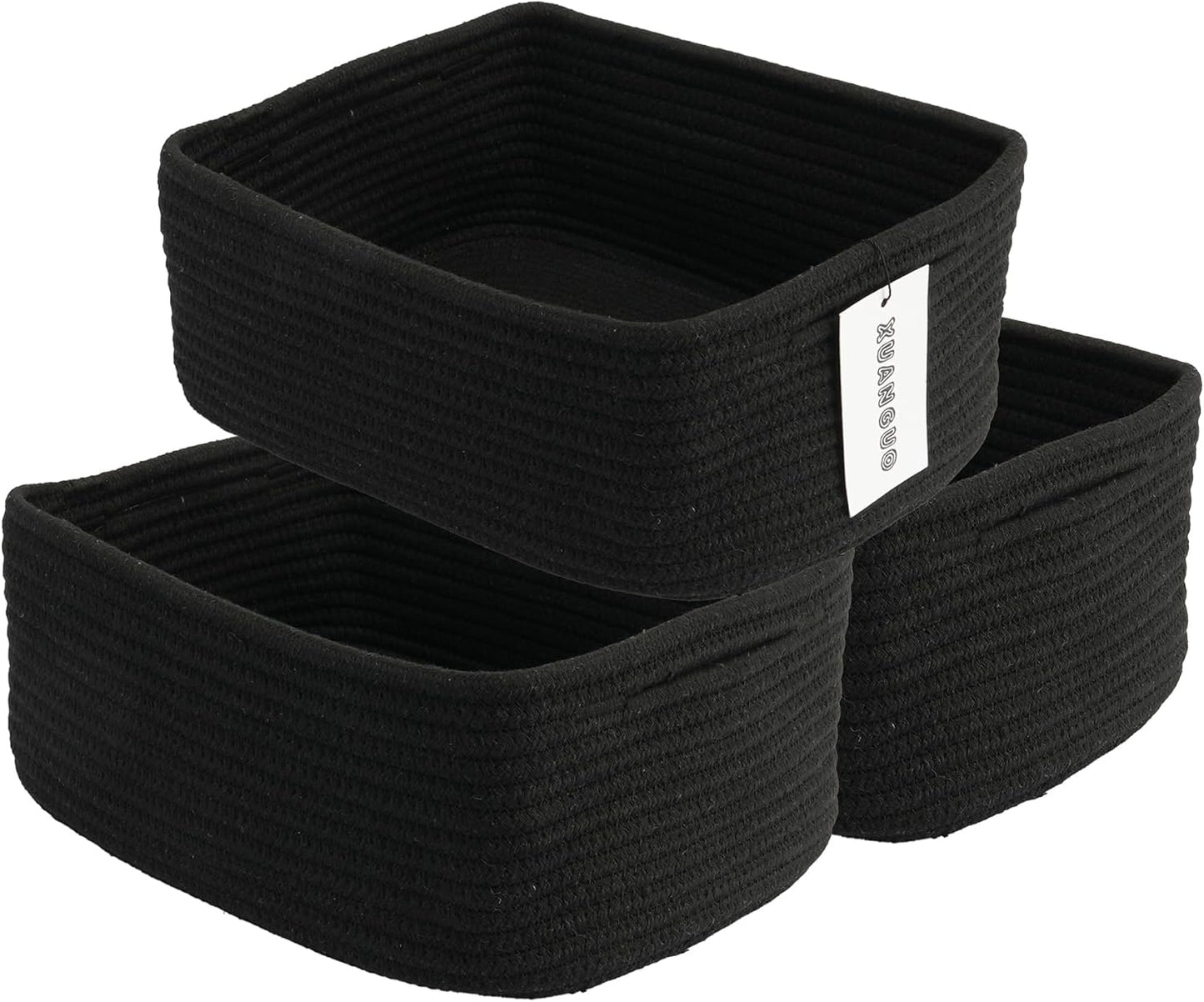 Small Woven Storage Baskets 13“X9”X5“ Decorative Rope Bins for Organizing Shelves, Closets, and