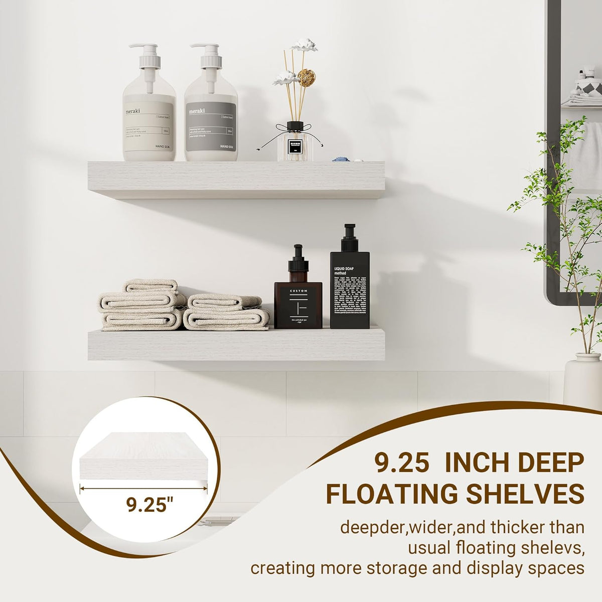 16 Inch Floating Shelves, 16"x9.25"x1.5" Inch Deep Floating Shelves for Wall, Wooden Shelves for