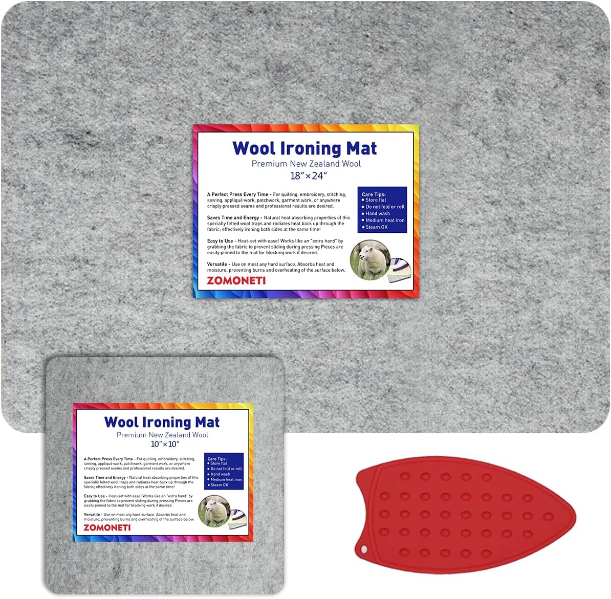 ZOMONETI 24" x 18" + 10" x 10" Wool Pressing Mat 100% New Zealand Felted Wool Ironing Mat Pad