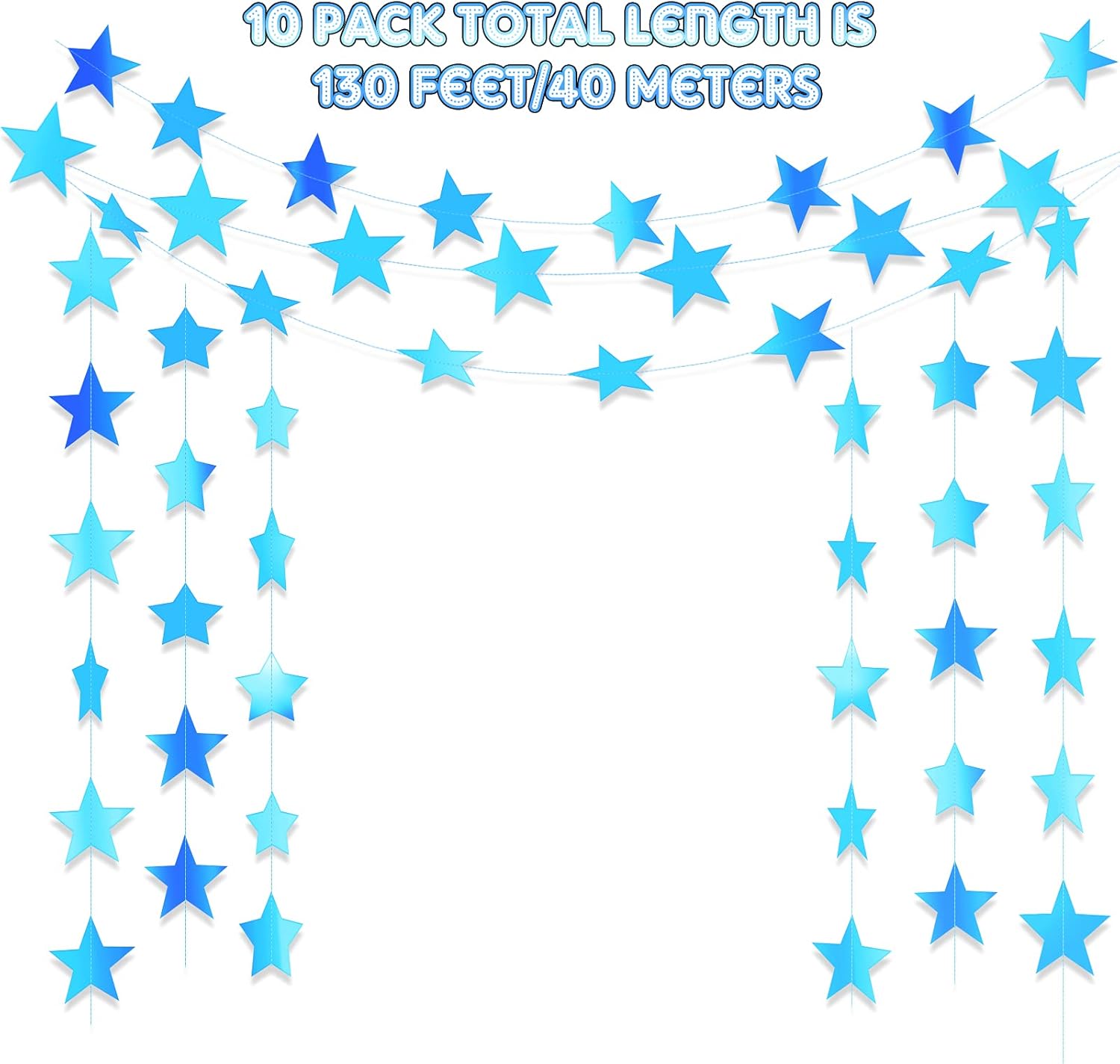Patelai Glitter Star Garland Banner Decor 130 Feet Star Hanging Bunting Banner Twinkle Backdrop for