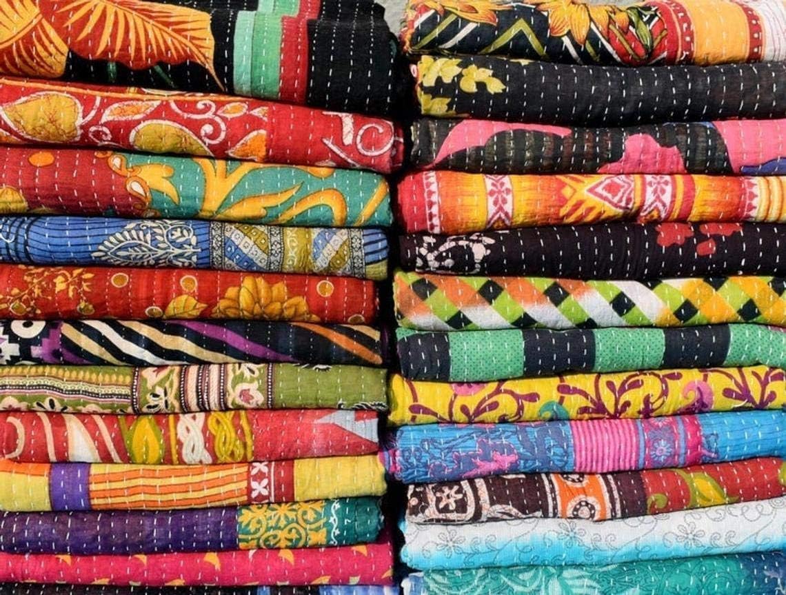 Wholesale Mix lot Tribal Kantha Quilts Reversible Vintage Cotton Bedspread Sari Throw Old Assorted