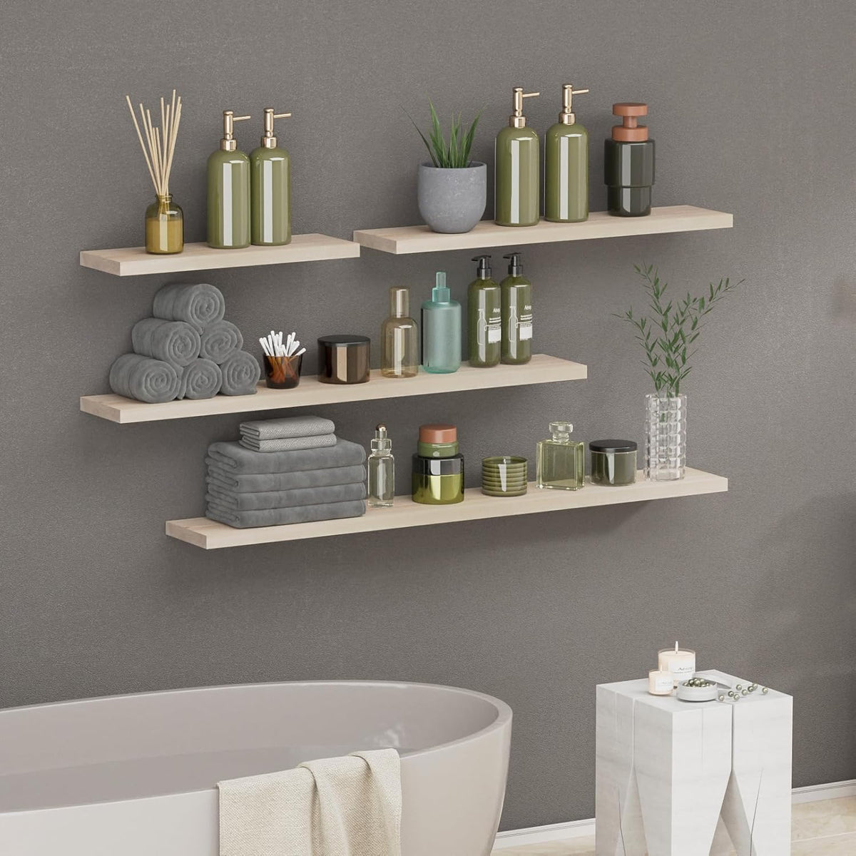 SAUMONIERES Floating Shelves 8 Inch Deep Solid Wood Wide Wall Shelf Set of 2 Wall Mounted for