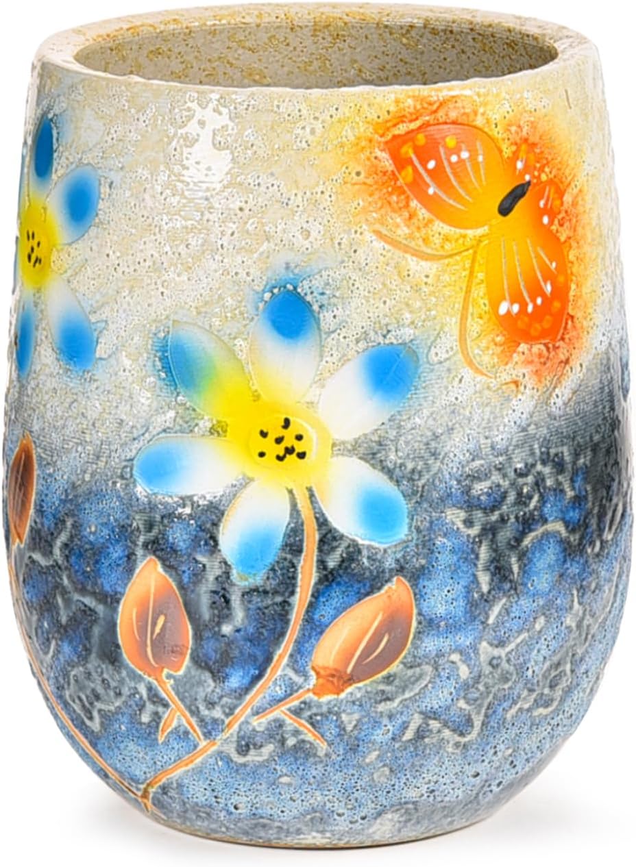 Sungmor 10.6 Inch Ceramic Succulent Plant Pot with Drainage Hole, Hand Painted Flower Pots for
