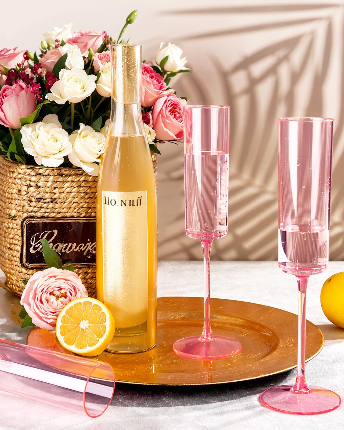 Ciaell 24 Pack Pink Plastic Champagne Flutes - Pink 6 Oz Disposable Champagne Glasses - Square