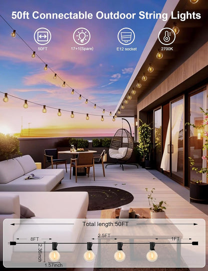 RTTY Outdoor String Lights 50 FT Globe LED Patio Lights with G40 Plastic Bulbs,Waterproof