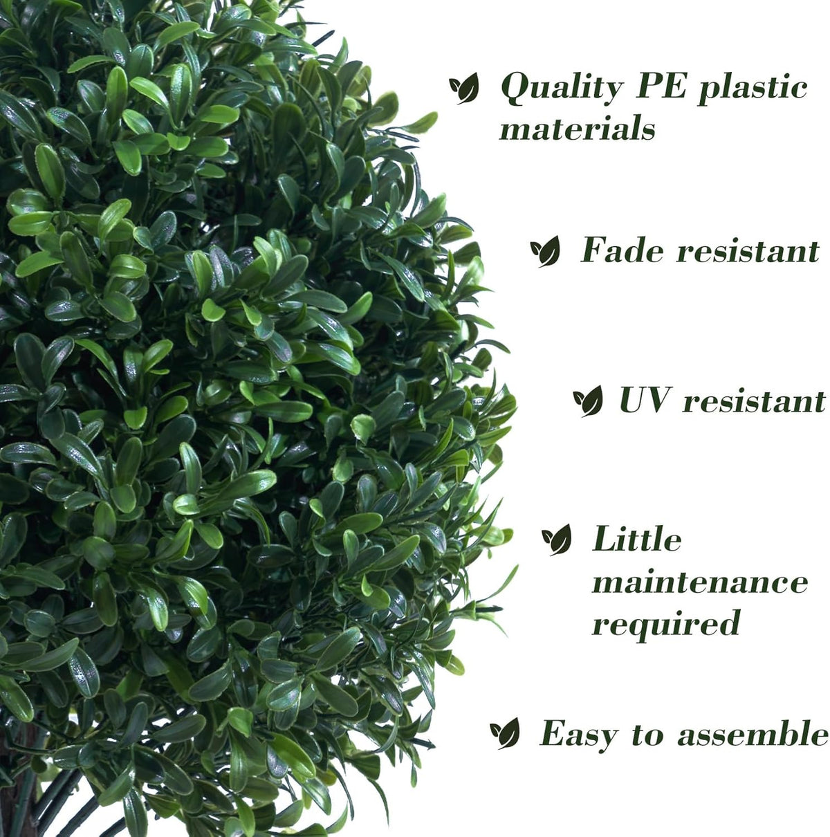 Artificial Boxwood Topiary Ball Bush for Outdoor with Spike, UV Resistant Faux Boxwood Ball Tree