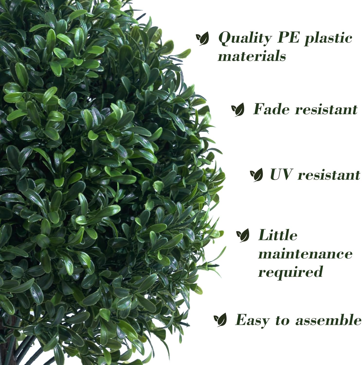 Artificial Boxwood Topiary Ball Bush for Outdoor with Spike, UV Resistant Faux Boxwood Ball Tree