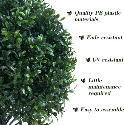 Artificial Boxwood Topiary Ball Bush for Outdoor with Spike, UV Resistant Faux Boxwood Ball Tree