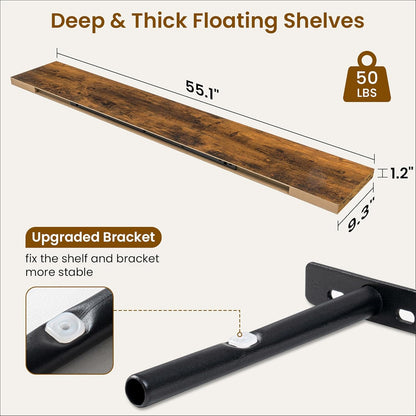 Fun Memories 55 Inch Fireplace Mantel Shelf -Long Floating Shelves, Deep Wall Mounted Farmhouse