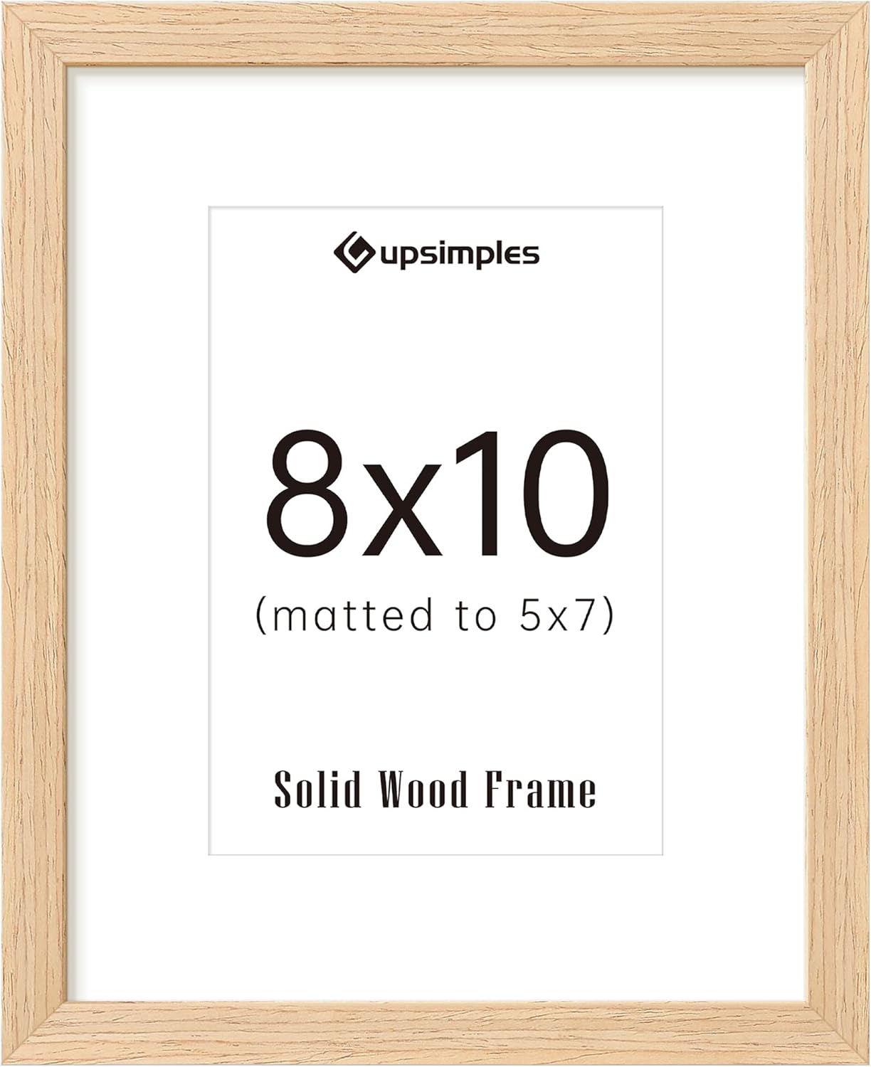 upsimples 8x10 Picture Frame, Natural Solid Wooden Picture Frames, Display 5x7 with Mat or 8 x 10